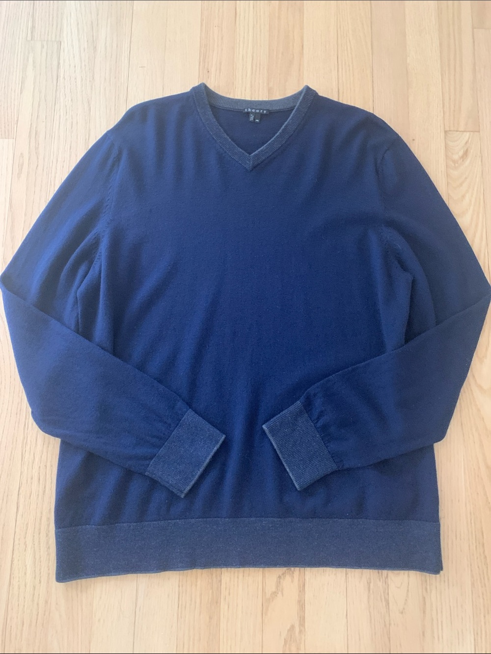 Theory Men’s Merino Wool Pullover V-Neck Sweater Navy Blue Size XXL